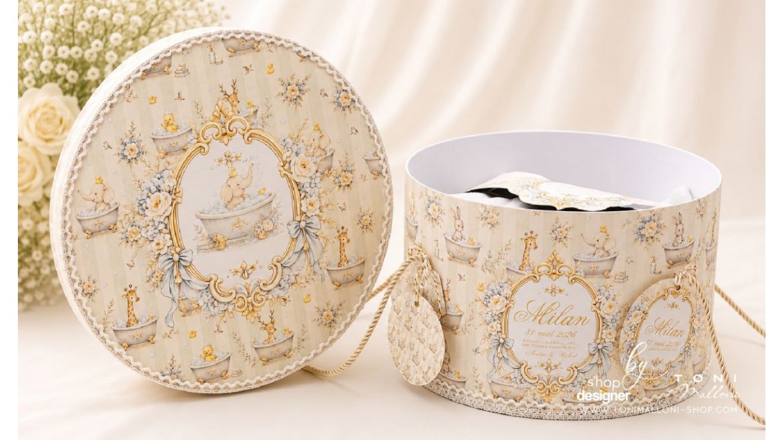 Set Prima Băiță după Botez cu Nașii pentru baieti cu elefant Atelier Paris 14